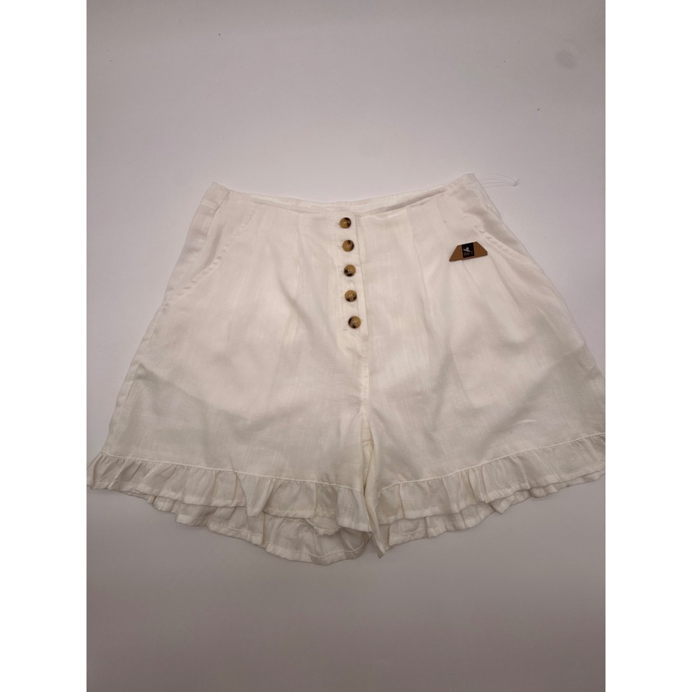 Billy T White Ruffle Hem Linen Blend Shorts | Button Front | Women's M